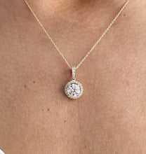 Load image into Gallery viewer, IGI Certified Round Cut Cvd Diamonds Necklace Pendent And Chain Set In 14K Solid Yellow Gold Halo Filigree Style Wedding Bridal Gift 1.75ctw