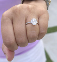 Load image into Gallery viewer, Oval Shape Moissanite Center And Round Cut Sides Engagement Ring Halo Ring Style Wedding Bridal Ring For Her In 14k Solid White Gold 2.60ctw