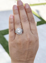 Load image into Gallery viewer, Oval Shape and Round Cut Sides Diamond Engagement Ring And Matching Band IGI Certified 14k Solid White Gold Double Halo Triple Shank 2.80ctw