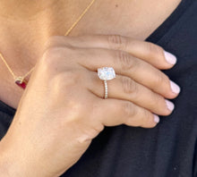 Load image into Gallery viewer, Cushion Cut Moissanite Ring And Round Cut Natural Diamonds Engagement Ring 14K Solid Rose Gold Solitaire Four Prong set Wedding Ring 4.25ctw