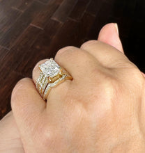 Load image into Gallery viewer, Radiant Cut And Round Cut IGI Certified Diamond Sides Engagement Ring And Two Matching Bands 14k Solid Yellow Gold Wedding Set 6.00ctw G-VS2