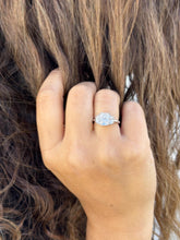 Load image into Gallery viewer, Cushion Cut Center And Half Moon Shape Sides Diamond Engagement Ring IGI Certified 14k Solid White Gold Three Stone Style Ring 2.80ctw F-VS2