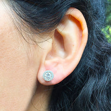 Load image into Gallery viewer, Round Cut Moissanite Studs Earrings Screw Backs Prong Set With Round Cut Moissanite Halo Style In 14k Solid White Gold Gift For Her 1.40ctw