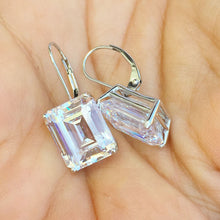 Load image into Gallery viewer, Emerald Cut Moissanite Earrings Huge 7.00 Carat Prong set 14k Solid White Solid Gold Bridal Gift Wedding Engagement Gift French Post Setting