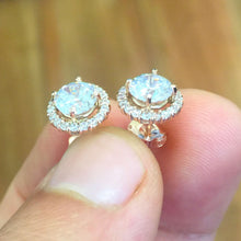Load image into Gallery viewer, Round Cut Moissanite Stud Earrings Prong Set Bridal Wedding Gif Halo Style Earrings Anniversary Gift For Her 14k Solid White Gold 1.70ctw