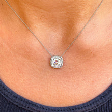 Load image into Gallery viewer, Round Cut Moissanite Pendant And Chain Prong Set Filigree Style Necklace and Chain Set In 14k Solid White Gold Halo Filigree Style 1.15ctw