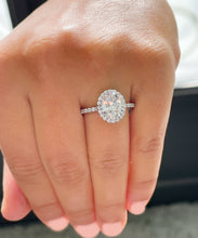 Load image into Gallery viewer, Oval Shape Moissanite Center and Round Cut Sides Women's Engagement Ring Halo Style 14k Solid White Gold Wedding Bridal Ring For Her 3.70ctw
