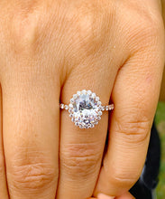 Load image into Gallery viewer, Oval Cut Moissanite and Round Cut Sides Engagement Ring Halo Style Wedding Ring Women's Bridal Ring 14k Solid Rose Gold Propose Ring 3.70ctw