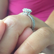 Load image into Gallery viewer, Cushion Cut Moissanite and Round Cut Sides Engagement Ring And Matching Band In 14K Solid White Gold Halo Style Wedding Bridal Set 1.75ctw