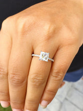 Load image into Gallery viewer, Princess Cut Moissanite and Round Cut Sides Natural Diamond Engagement Ring 14k Solid White Gold Wedding Ring Minimalist Bridal Ring 1.60ctw