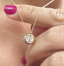 Load image into Gallery viewer, Round Cut Moissanite Pendant And Chain Solitaire Minimalist Dainty Bezel Set 14k Solid Yellow Gold Necklace And Chain Wedding Gift 1.00ct