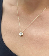 Load image into Gallery viewer, Round Cut Moissanite Pendant And Chain Solitaire Minimalist Dainty Bezel Set 14k Solid Yellow Gold Necklace And Chain Wedding Gift 1.00ct