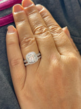 Load image into Gallery viewer, Cushion Cut And Round Cut Sides Diamond Engagement Ring And Band IGI Certified 14k White Solid Gold Wedding Set Bezel Bridal Set 3.70ctw