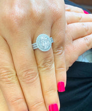 Load image into Gallery viewer, Oval Shape and Round Cut Sides Diamond Engagement Ring IGI Certified 14k Solid White Gold Double Halo Triple Shank Design Bridal Ring 2.70ct