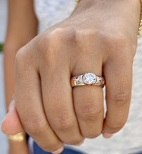 Load image into Gallery viewer, Round Cut Moissanite Semi Bezel Style Engagement Ring Women's Bridal Ring Set In 14K Solid And Heavy Rose Gold Wedding Ring For Her 1.06ctw