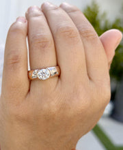 Load image into Gallery viewer, Round Cut Moissanite Semi Bezel Style Engagement Ring Women's Bridal Ring Set In 14K Solid And Heavy Rose Gold Wedding Ring For Her 1.06ctw