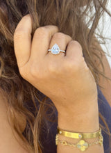 Load image into Gallery viewer, Pear Shape Moissanite And Round Cut Sides Engagement Ring In 14k Solid White Gold Bridal Ring Halo Style Wedding Ring Filigree Style 2.50ctw
