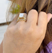 Load image into Gallery viewer, Radiant Cut And Round Cut IGI Certified Diamond Sides Engagement Ring And Two Matching Bands 14k Solid Yellow Gold Wedding Set 6.00ctw G-VS2