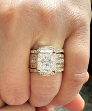Load image into Gallery viewer, Radiant Cut And Round Cut IGI Certified Diamond Sides Engagement Ring And Two Matching Bands 14k Solid Yellow Gold Wedding Set 6.00ctw G-VS2
