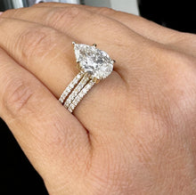 Load image into Gallery viewer, Pear Shape Moissanite And Round Cut Sides Cvd Diamonds Engagement Ring And Two Bands 14k Solid Yellow Gold Inner Halo Style Ring 4.00ctw