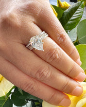 Load image into Gallery viewer, Pear Shape Moissanite And Round Cut Sides Cvd Diamonds Engagement Ring And Two Bands 14k Solid Yellow Gold Inner Halo Style Ring 4.00ctw