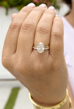 Load image into Gallery viewer, Oval Shape Moissanite And Round Cut Sides Engagement Ring And Matching Band 14k Solid Yellow Gold Bridal Ring Solitaire Wedding Ring 3.30ctw