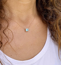 Load image into Gallery viewer, Emerald Cut Natural Blue Topaz Bezel Solitaire Necklace Chain Pendant Minimalist Dainty 14k Solid Rose Gold Bridal Anniversary Gift 2.00ct