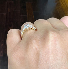 Load image into Gallery viewer, Princess Cut Moissanite And Round Cut Engagement Ring Antique Style In 14k Solid Yellow Gold Wedding Ring Three Stone Style Bridal Ring 1.60