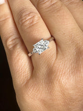 Load image into Gallery viewer, Princess Shape Center And Round Cut Sides Moissanite Engagement Ring Three Stone Ring Style 14K Solid White Gold Wedding Bridal Ring 2.00ctw