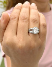 Load image into Gallery viewer, Oval Cut Moissanite and Round Cut Cvd Diamond Sides Engagement Ring And Matching Band Halo Design 14k Solid White Gold Split Shank 2.50ctw