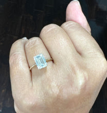 Load image into Gallery viewer, Emerald Cut Moissanite Solitaire Ring Set In 14K Solid And Heavy Yellow Gold Wedding Ring Four Prong Set Bridal Ring Minimalist For Her 4.00