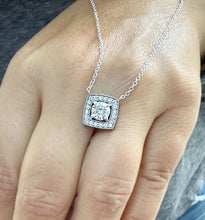 Load image into Gallery viewer, Round Cut CVD Diamond Pendant And Chain Bridal Wedding Gift For Her Filigree Halo Dainty 14k Solid White Gold Necklace And Chain 0.95ctw