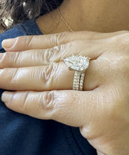 Load image into Gallery viewer, Pear Shape Moissanite And Round Cut Sides Cvd Diamonds Engagement Ring And Two Bands 14k Solid Yellow Gold Inner Halo Style Ring 4.00ctw