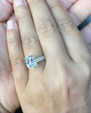 Load image into Gallery viewer, Cushion Cut Moissanite And Round Cut Sides Engagement Ring And Band 14K Solid Yellow Gold Four Prong set Half Eternity Minimalist 5.20ctw