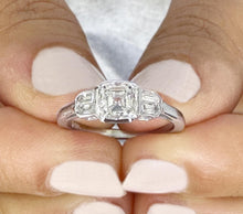 Load image into Gallery viewer, GIA Certifeid Natural Asscher Cut Center And Round Cut And Baguettes Cut Sides 14K Solid White Gold Diamond Engagement Ring Bezel Set 1.30ct