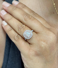 Load image into Gallery viewer, Cushion Cut Moissanite And Round Cut Side Cvd Diamonds Engagement Ring Double Halo 14k Solid White And Rose Gold Wedding Halo Ring 3.00ctw