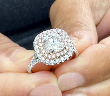 Load image into Gallery viewer, GIA Certified Natural Cushion Cut And Round Cut Diamond Engagement Ring Double Halo Double Halo Women's 14k Solid White And Rose Gold 3.00ct