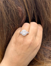 Load image into Gallery viewer, Oval Cut Moissanite and Round Cut Side Cvd Diamond Engagement Ring Double Halo Set In 14k Solid White Gold Triple Shank Style 2.40ctw