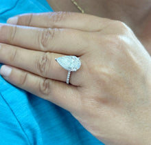 Load image into Gallery viewer, Pear Shape Moissanite And Round Cut Sides Engagement Ring Hidden Halo Style Bridal Ring Women's Wedding Ring In 14k Solid White Gold 5.50ctw