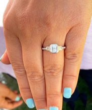 Load image into Gallery viewer, Asscher Cut Center And Round And Baguettes Cut Sides IGI Certified Diamond Engagement Ring Bezel Set 14K Solid White Gold 1.40ct F-VS2