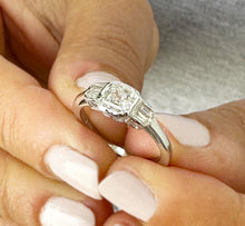 Load image into Gallery viewer, GIA Certifeid Natural Asscher Cut Center And Round Cut And Baguettes Cut Sides 14K Solid White Gold Diamond Engagement Ring Bezel Set 1.30ct
