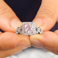 Load image into Gallery viewer, Round Cut Moissanite And Cvd Diamonds And Sapphire Sides Engagement Ring 14K Solid White Gold Bridal Ring Halo Wedding Propose Ring 2.00