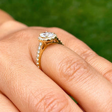 Load image into Gallery viewer, Oval Cut Center and Round Cut Sides Diamond Engagement Ring IGI Certified Set In 14k Yellow Gold Wedding Ring Halo Style Bridal Ring 1.50ctw