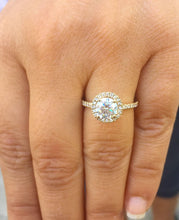 Load image into Gallery viewer, Round Cut Diamond Engagement Ring Halo Style IGI Certified 14k Solid Yellow Gold Wedding Ring Prong Set Half Eternity Bridal Ring 1.50ctw