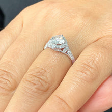 Load image into Gallery viewer, Round Cut Diamonds Engagement Ring IGI Certified Set In 14K Solid White Gold Halo Antique Filigree Style Wedding Bridal Ring Pave Set 1.65ct