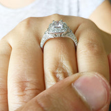 Load image into Gallery viewer, Round Cut Moissanite And Round Cut Sides cvd Diamonds Engagement Ring 14k Solid White Gold Wedding Ring Filigree Antique Style 1.75ctw