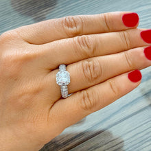 Load image into Gallery viewer, Princess Cut Moissanite And Round And Baguettes Sides CVD Diamond Engagement Ring 14k Solid White Gold Wedding Ring Halo Bridal Ring 2.00ctw