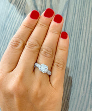Load image into Gallery viewer, Princess Cut Moissanite And Round And Baguettes Sides CVD Diamond Engagement Ring 14k Solid White Gold Wedding Ring Halo Bridal Ring 2.00ctw