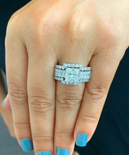 Load image into Gallery viewer, Princess Cut Center And Emerald Baguettes and Round Cut Sides Moissanite Engagement Ring And Two Bands 14k Solid And Heavy White Gold 5.00ct