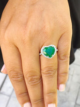 Load image into Gallery viewer, Heart Shape Simulated Green Emerald And Round Cut CVD Diamonds Ring Set In 14k Solid White Gold Bridal Ring Halo Wedding Ring For Her 4.00ct